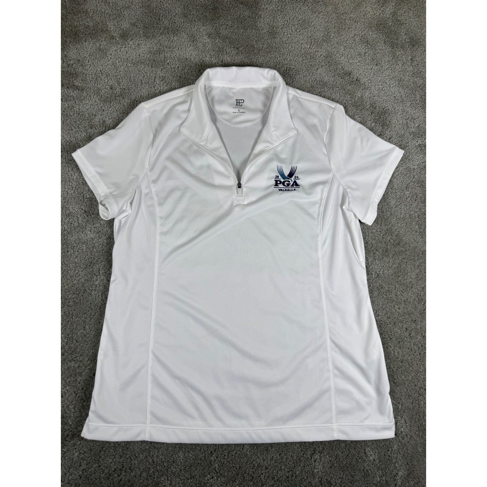 EP New York Women White 2024 PGA Valhalla Golf Polo Shirt Quarter Zip Large